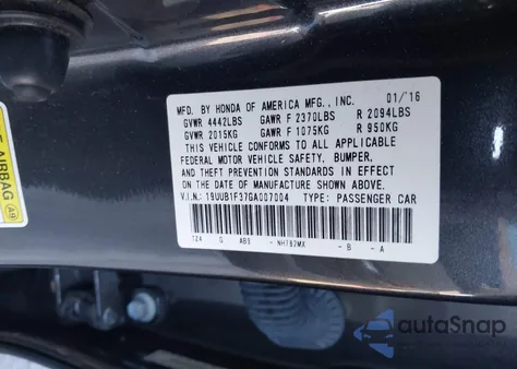 2016 Acura Tlx из США, поврежденный, VIN 19UUB1F37GA007004